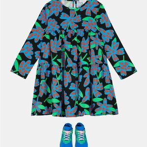 Stella McCartney Kids Black Dress with Blue, Green & Red Floral Print